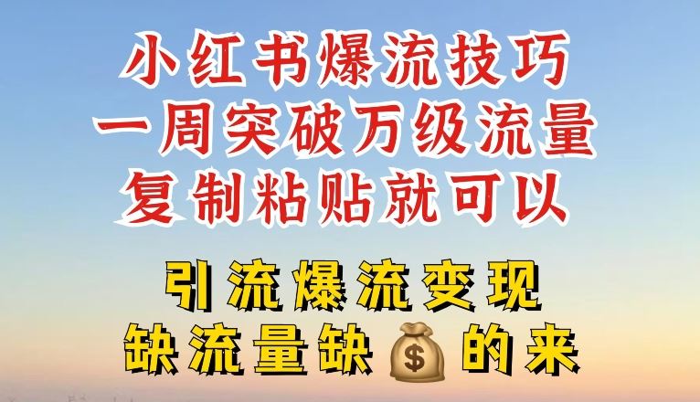 小红书爆流技巧，一周突破万级流量，复制粘贴就可以，引流爆流变现【揭秘】-优杰学社