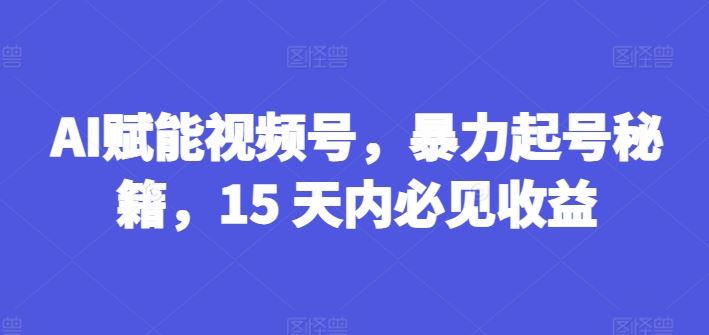 AI赋能视频号，暴力起号秘籍，15 天内必见收益【揭秘】-优杰学社