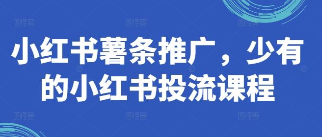 小红书薯条推广，少有的小红书投流课程-优杰学社