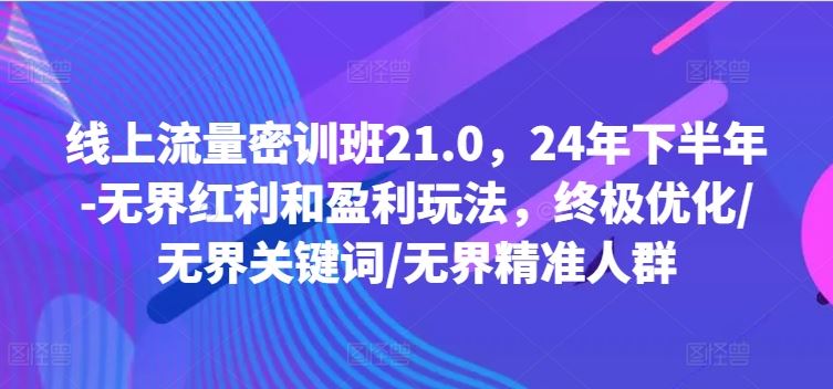 线上流量密训班21.0，24年下半年-无界红利和盈利玩法，终极优化/无界关键词/无界精准人群-优杰学社