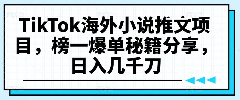 TikTok海外小说推文项目，榜一爆单秘籍分享，日入几千刀-优杰学社