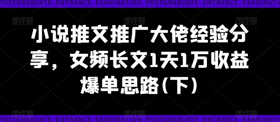 小说推文推广大佬经验分享，女频长文1天1万收益爆单思路(下)-优杰学社