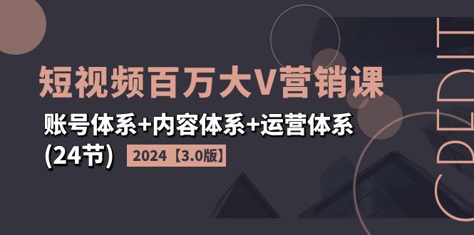 （11795期）2024短视频·百万大V营销课【3.0版】账号体系+内容体系+运营体系(24节)-优杰学社