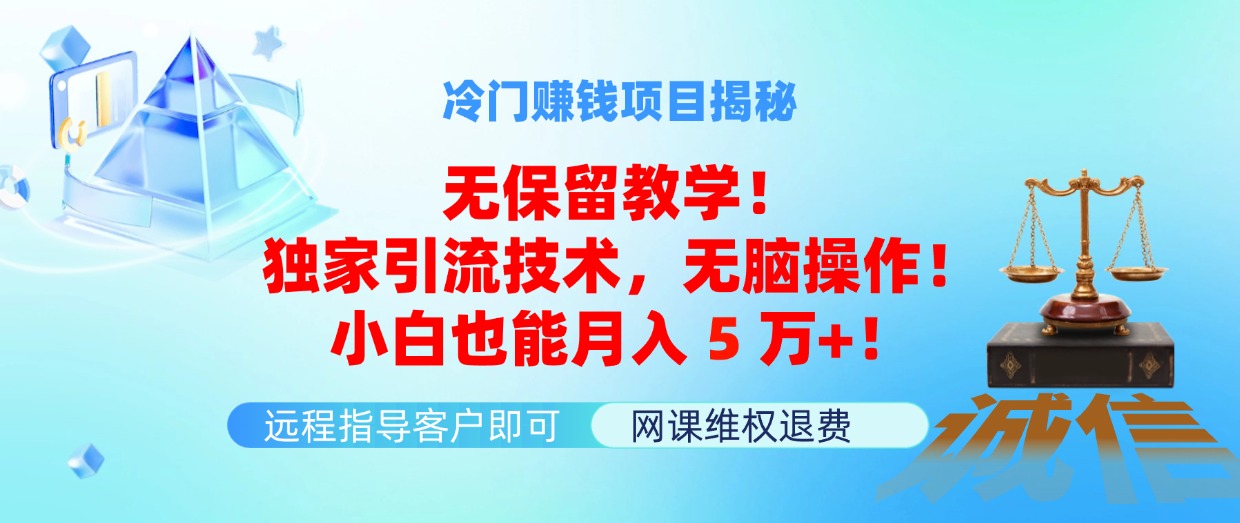 （11864期）冷门赚钱项目无保留教学！独家引流技术，无脑操作！小白也能月入5万+！-优杰学社