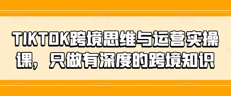 TIKTOK跨境思维与运营实操课，只做有深度的跨境知识-优杰学社