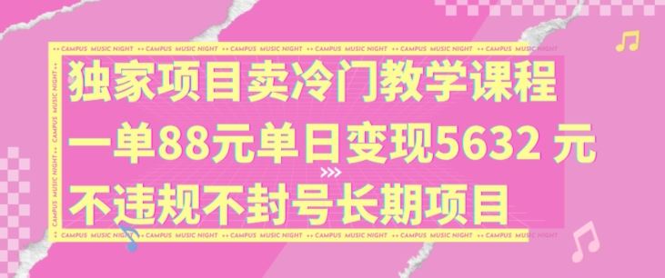 独家项目卖冷门教学课程一单88元单日变现5632元违规不封号长期项目【揭秘】-优杰学社