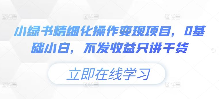 小绿书精细化操作变现项目，0基础小白，不发收益只讲干货-优杰学社