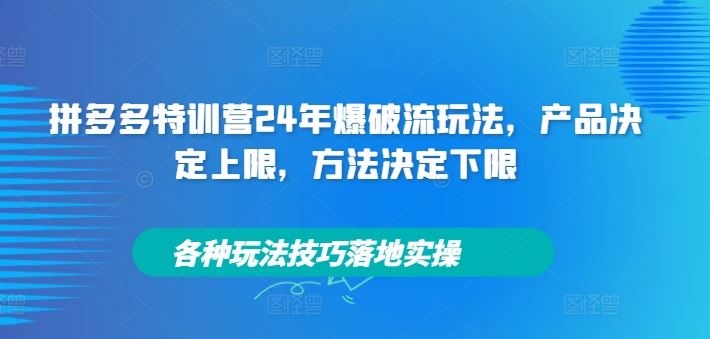 拼多多特训营24年爆破流玩法，产品决定上限，方法决定下限，各种玩法技巧落地实操-优杰学社