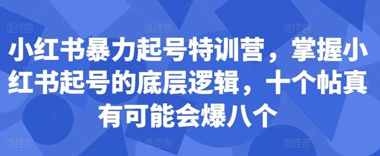 小红书暴力起号特训营，掌握小红书起号的底层逻辑，十个帖真有可能会爆八个-优杰学社