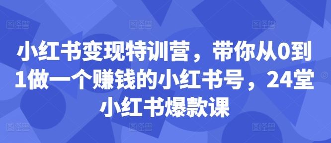 小红书变现特训营，带你从0到1做一个赚钱的小红书号，24堂小红书爆款课-优杰学社