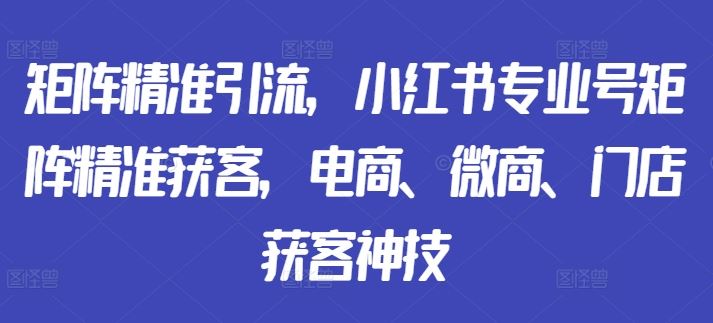 矩阵精准引流，小红书专业号矩阵精准获客，电商、微商、门店获客神技-优杰学社